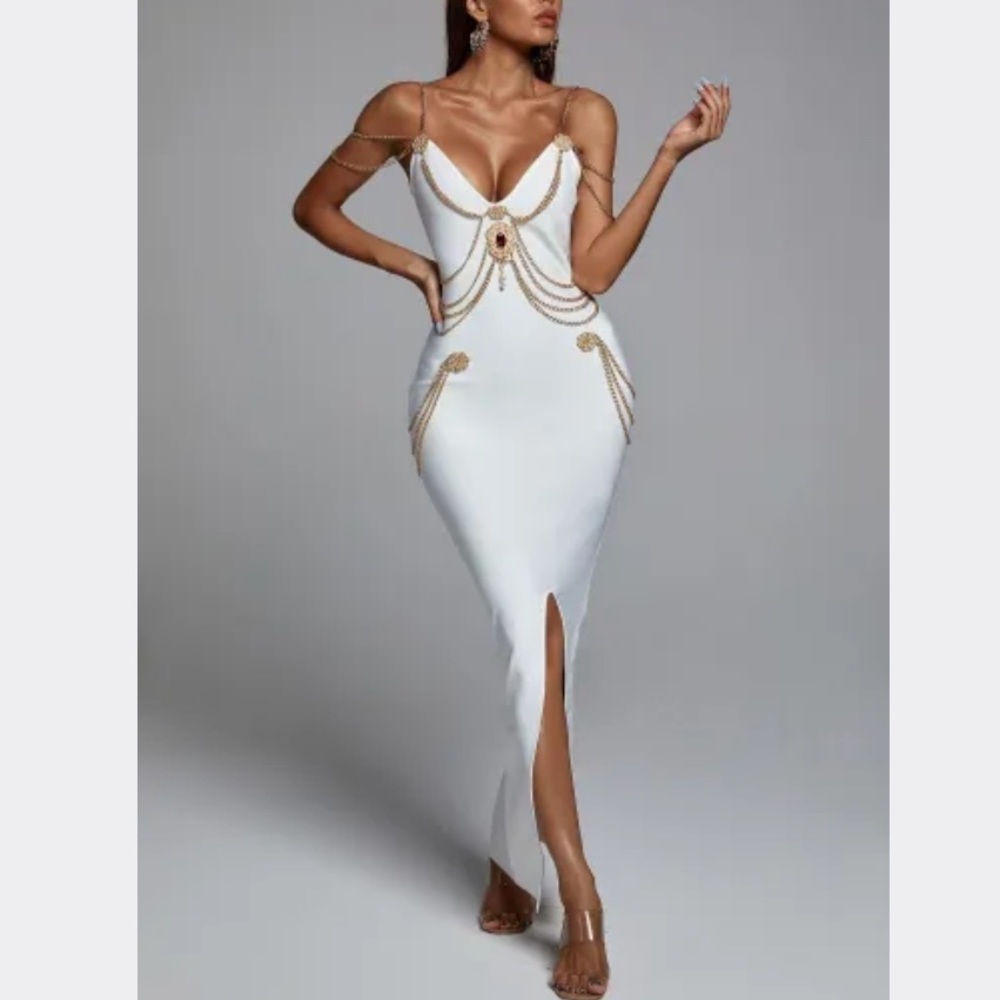 Viral White Chain Embellished Dress